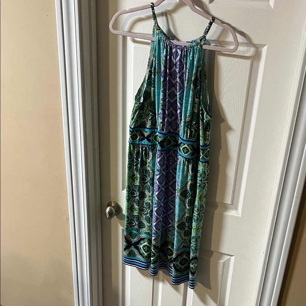 London Style Vibrant Green and Blue Dress